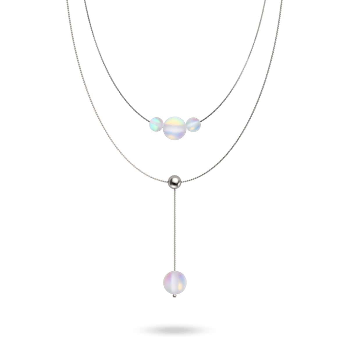 Image of Rainbow White | Silver | Mermaid Glass Cascade Double Pendant