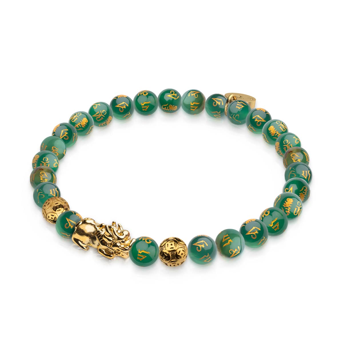 Image of <h1>#7</h1>Mini Pixiu Feng Shui Bracelet | EARTH Element | Green Agate x 18k Gold