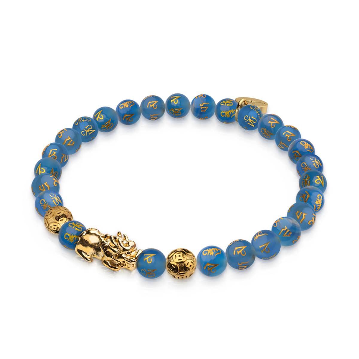 Image of Mini Pixiu Feng Shui Bracelet | WATER Element | Blue Agate x 18k Gold