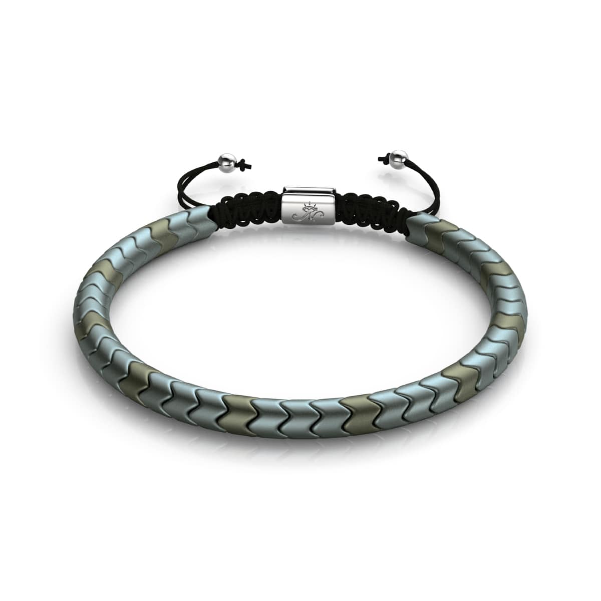 Image of <h1>#13</h1>Serpentine | Matte Seafoam Hematite x Silver | Wave Bracelet