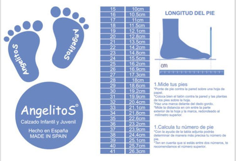 Angelitos Spanish Children's Footwear Size Guide