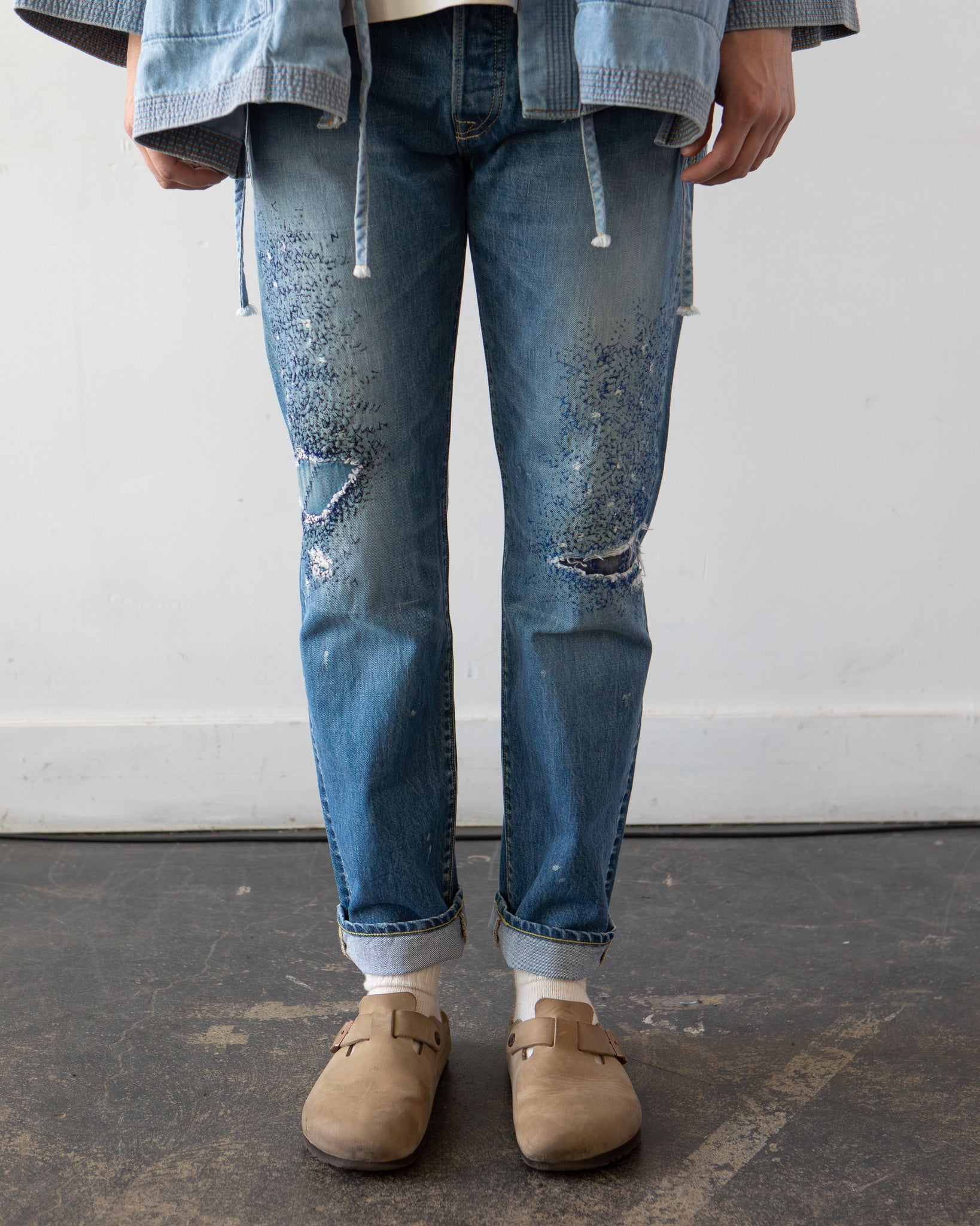 Kapital 14oz 5P Monkey Cisco Denim, 3 Year Fade | Glasswing