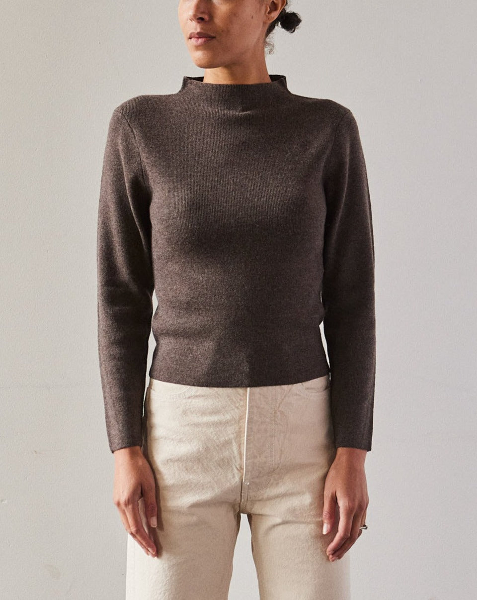 7115 Mockneck LS Top, Charcoal Brown | Glasswing