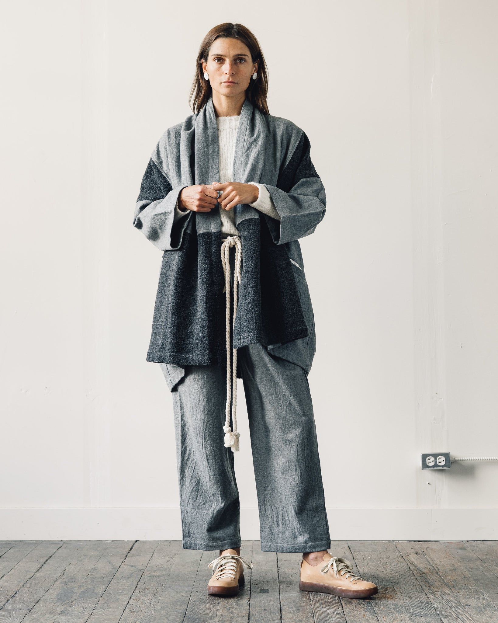 Atelier Delphine Haori Coat Patched Boa, Grey | Glasswing