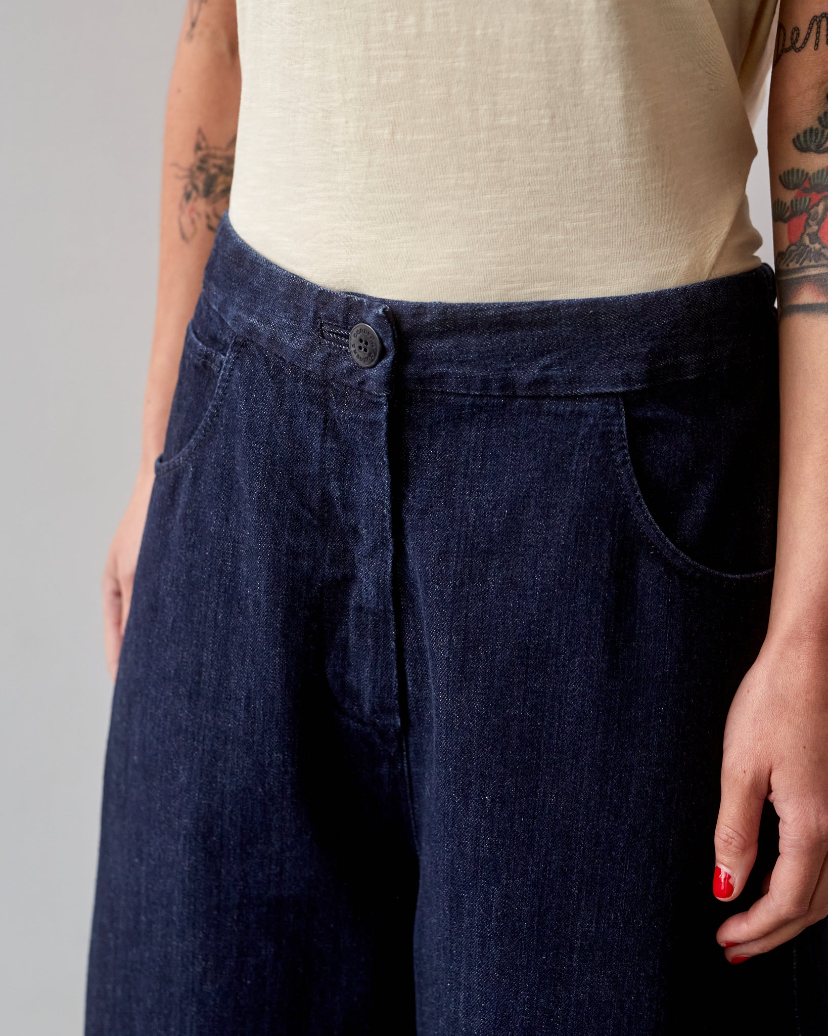 Cordera Curved Leg Pants, Denim | Glasswing