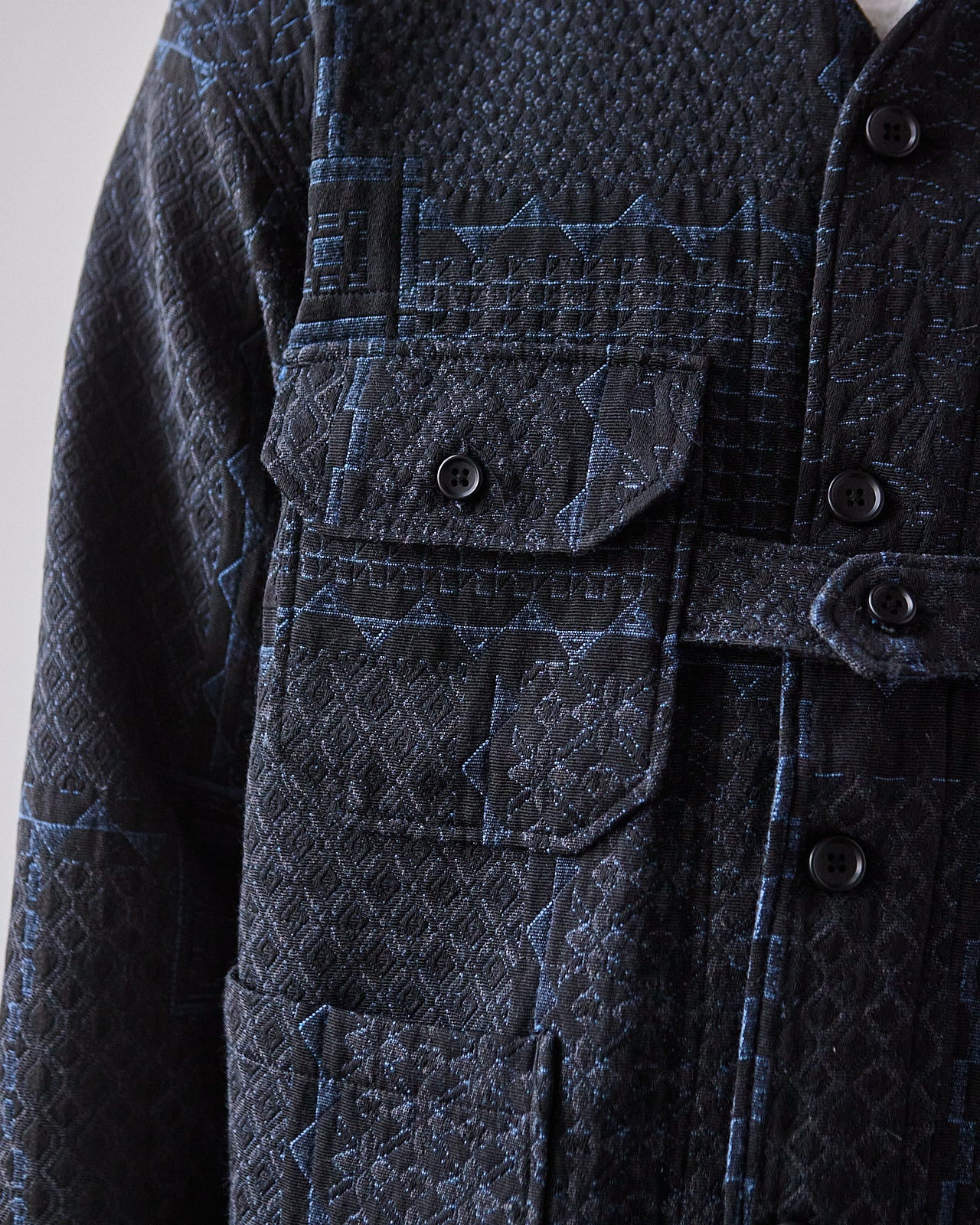 Engineered Garments Cardigan Jacket, Black/Navy Geo Jacquard