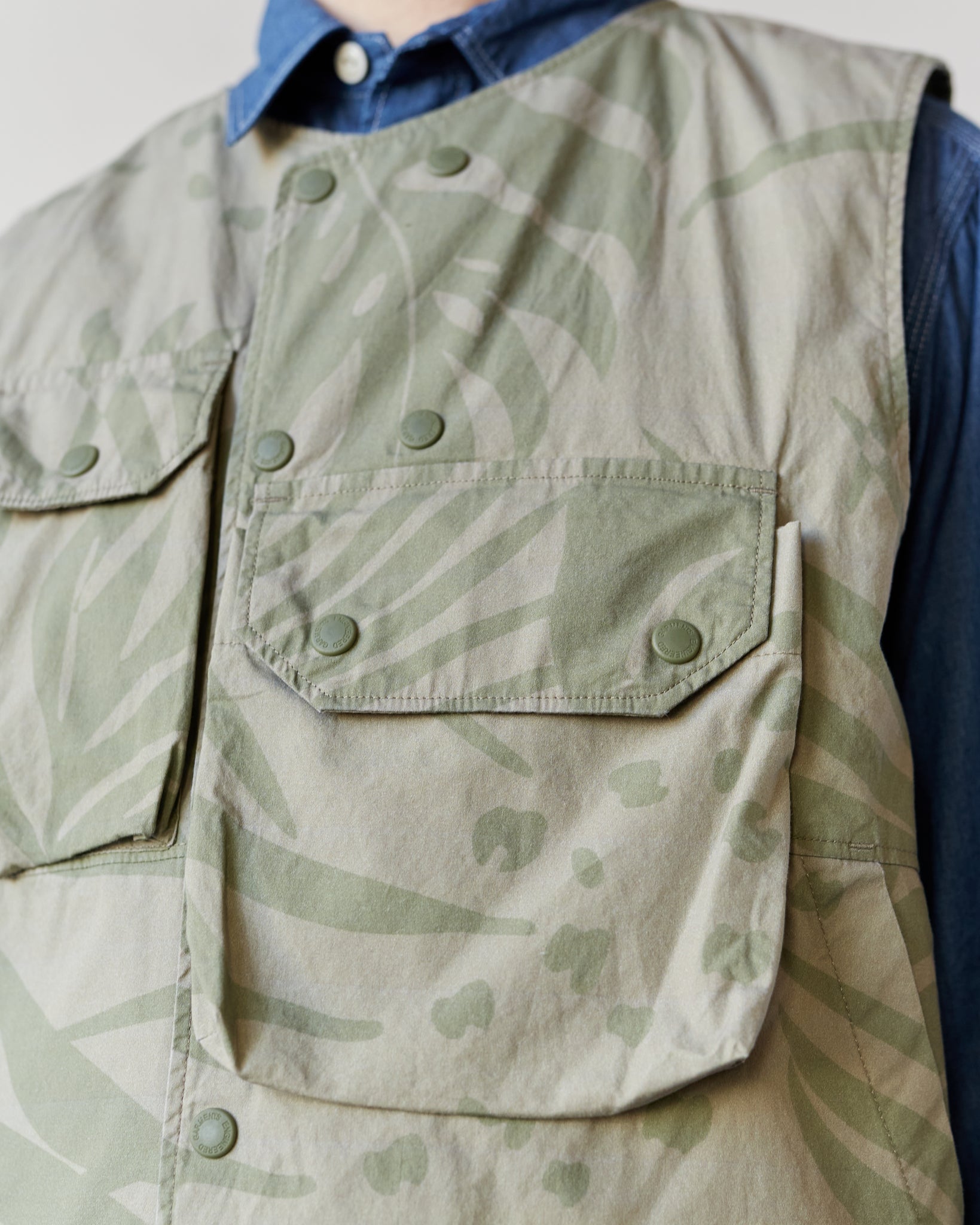 Engineered Garments Cover Vest, Khaki/Olive | Glasswing