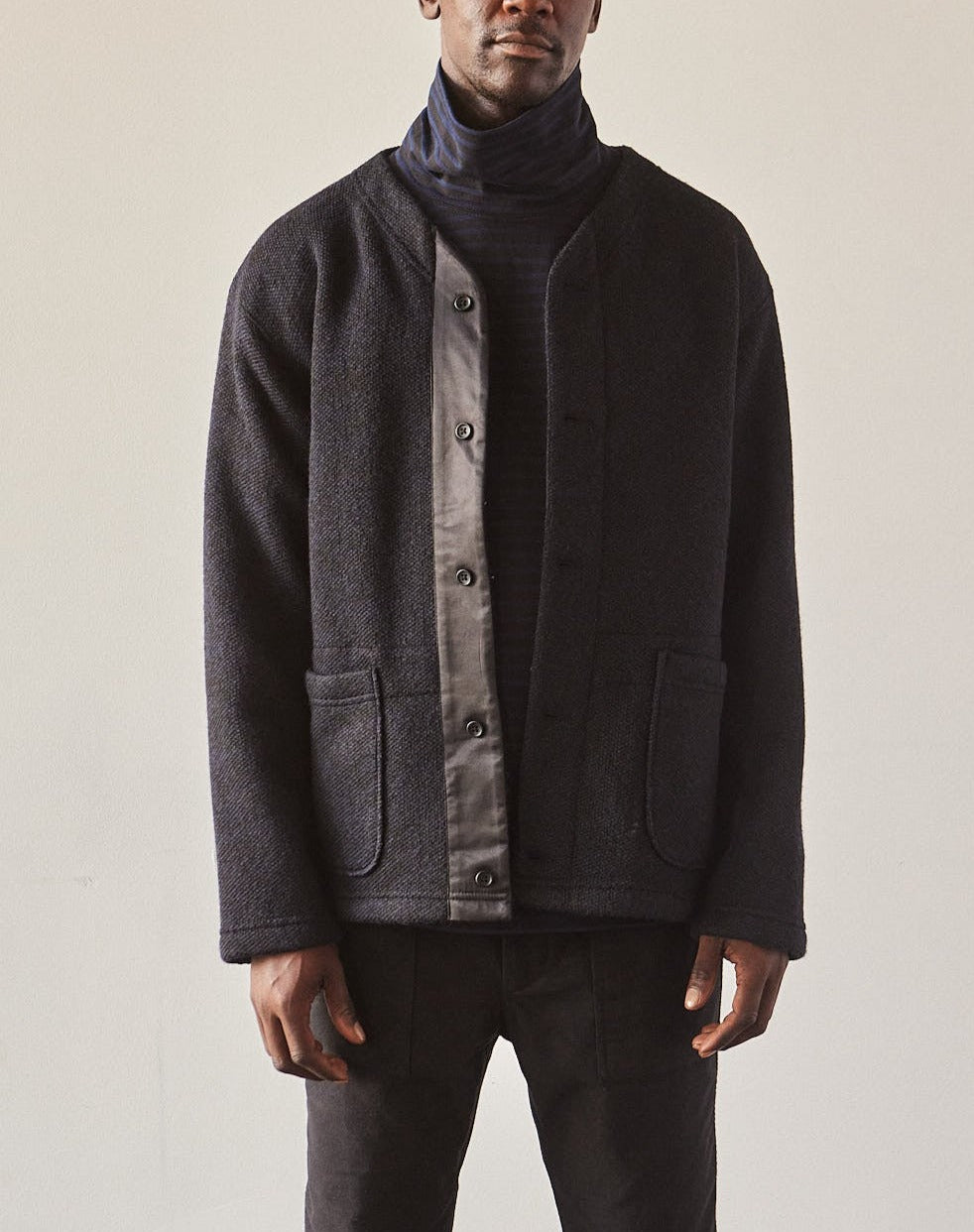 Engineered Garments Knit Cardigan Jacket, Navy/Black Glasswing