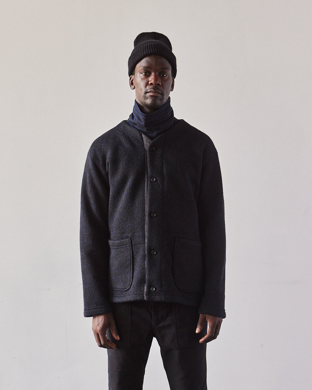 Engineered Garments Knit Cardigan Jacket, Navy/Black | Glasswing