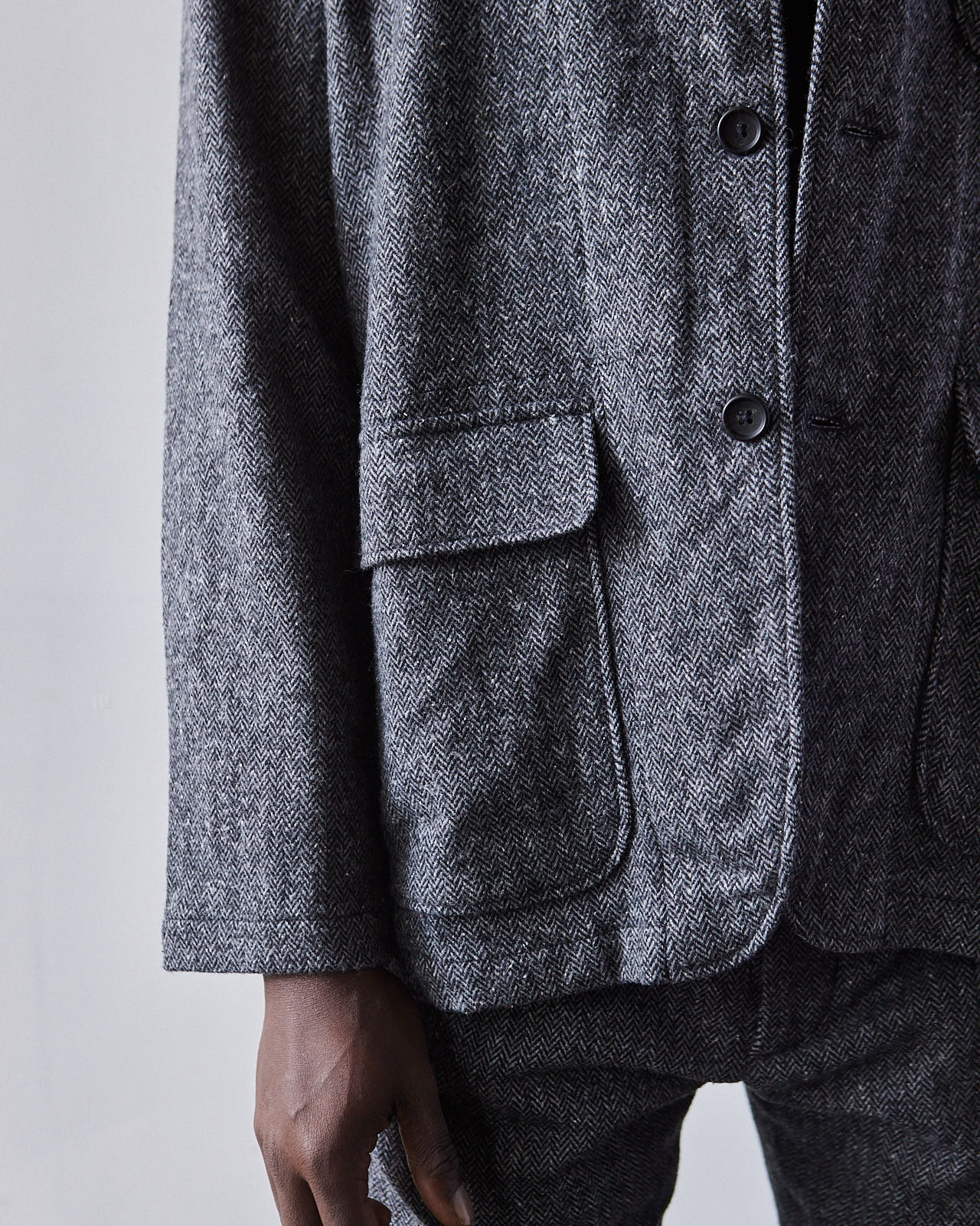 Engineered Garments Wool Loiter Jacket, Grey Herringbone | Glasswing