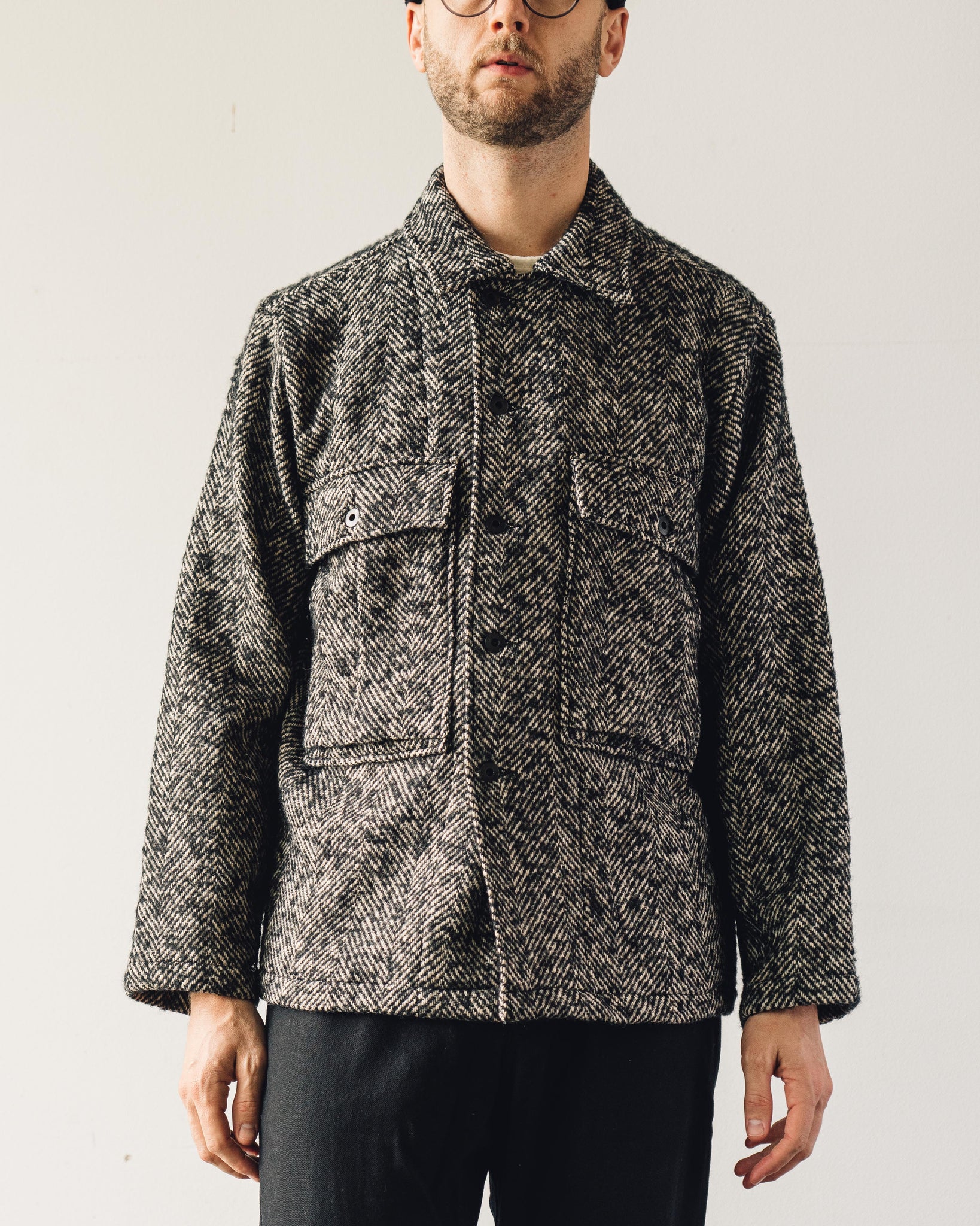 Evan Kinori Bellow Jacket, Wool Herringbone | Glasswing