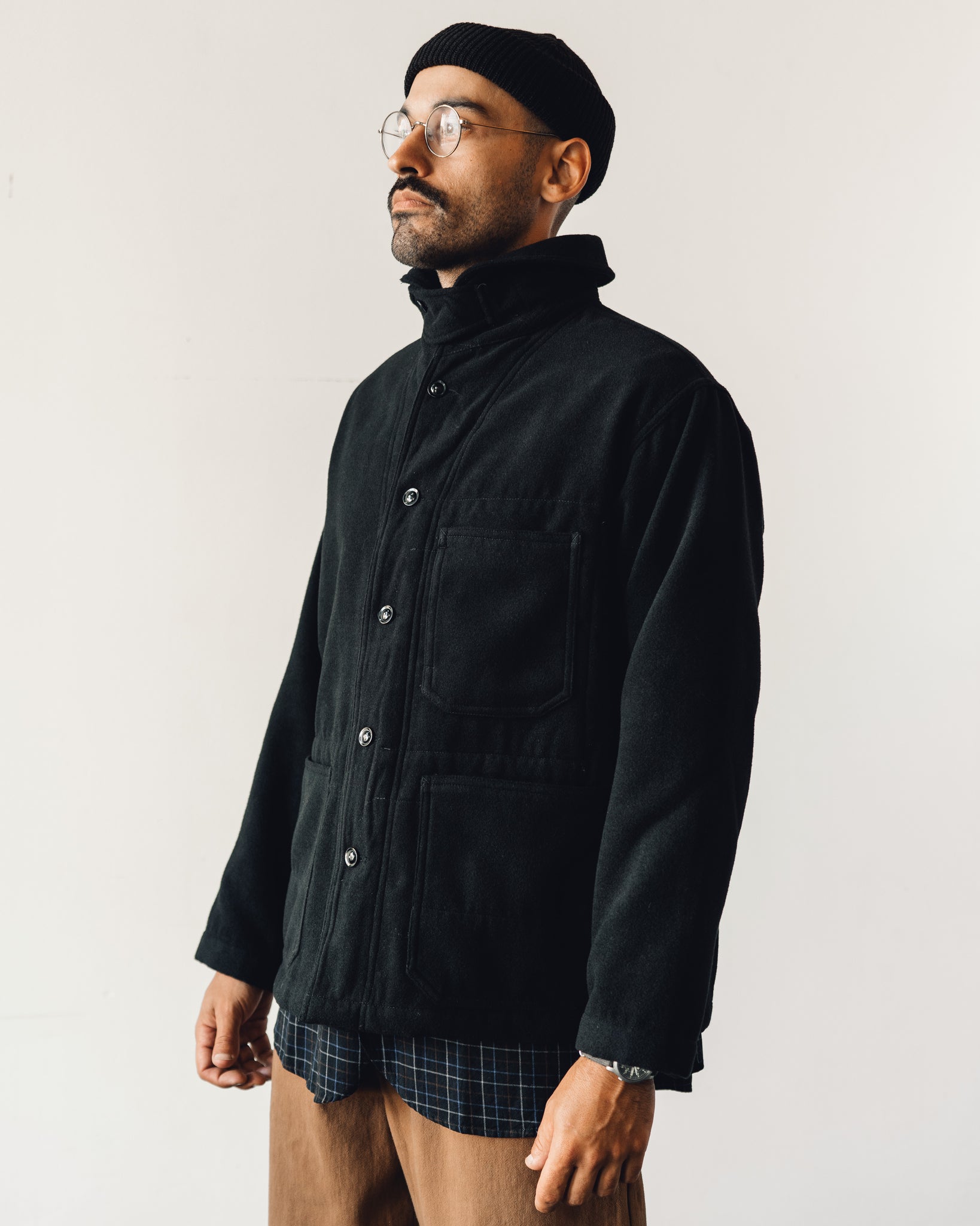 Engineered Garments Shawl Collar Cover Jacket, Black | Glasswing