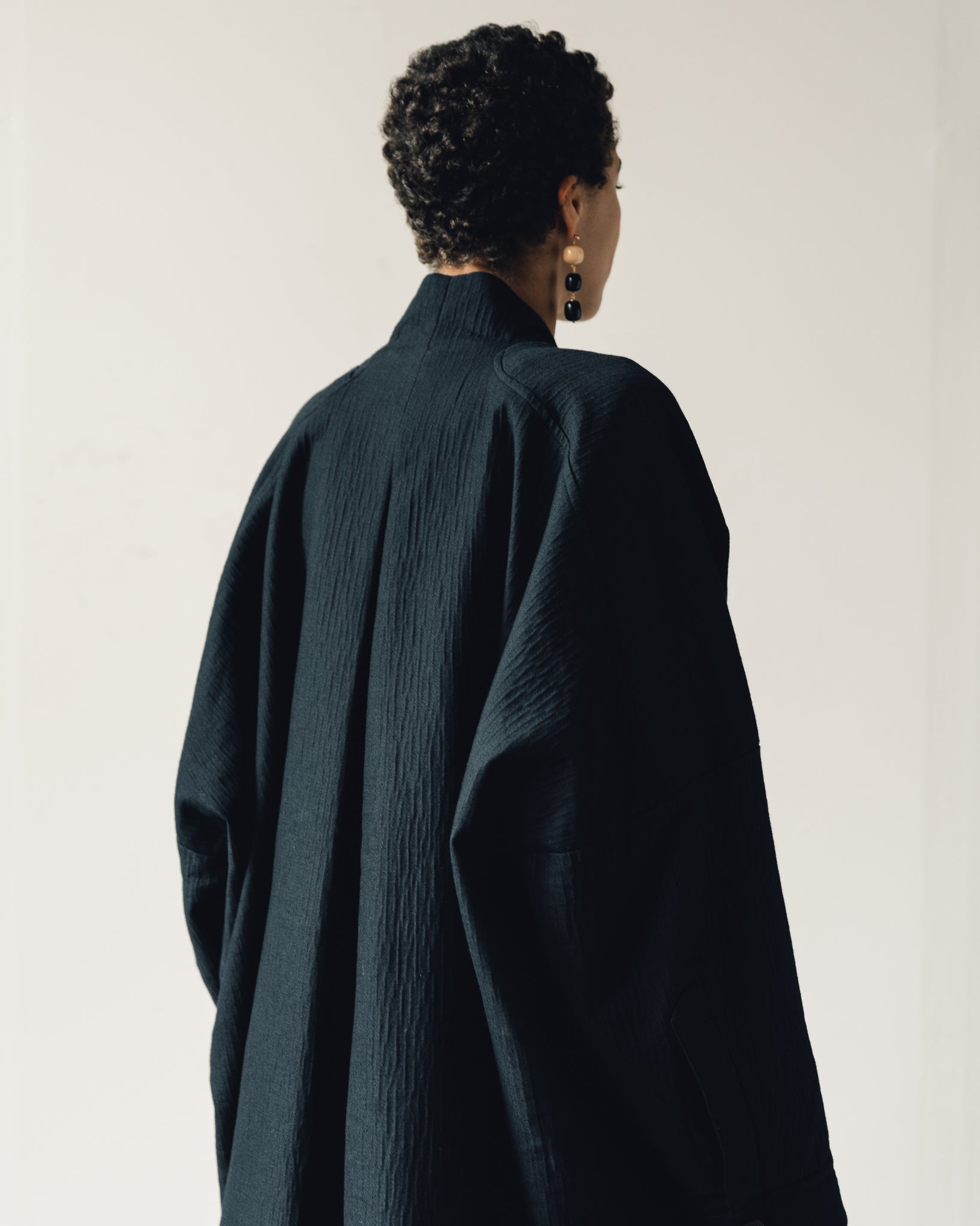 Jan-Jan Van Essche Coat #20, Black Padded Cotton/Wool | Glasswing