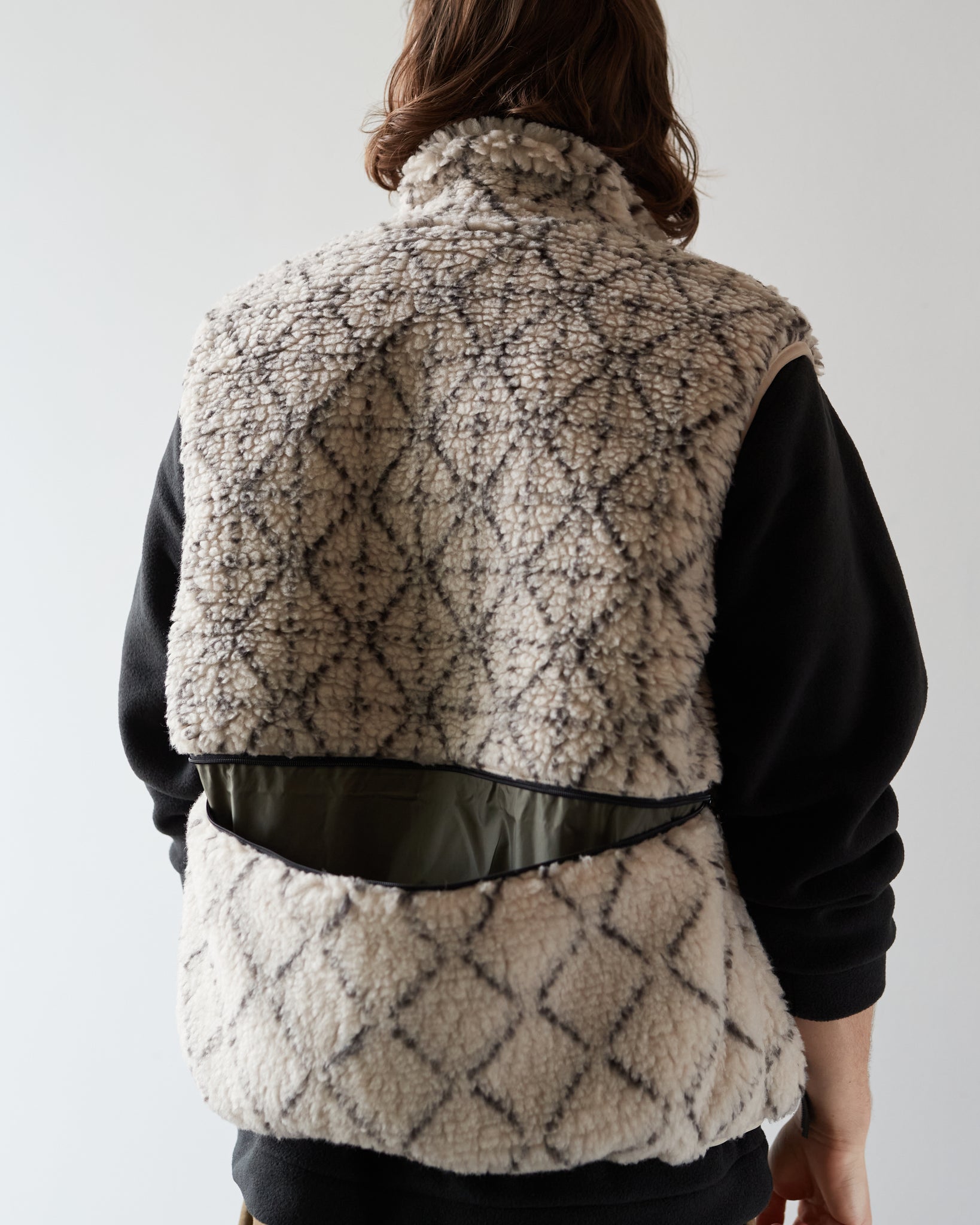 Kapital Do-Gi Sashiko Boa Fleece Reversible Vest, Ecru | Glasswing