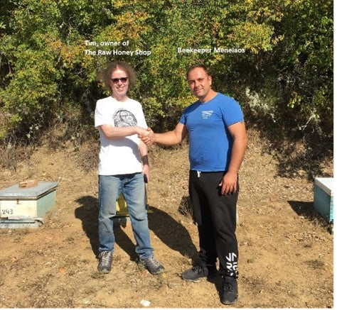 Greek beekeeper Menelaos with Tim, The Raw Honey Shop's owner.