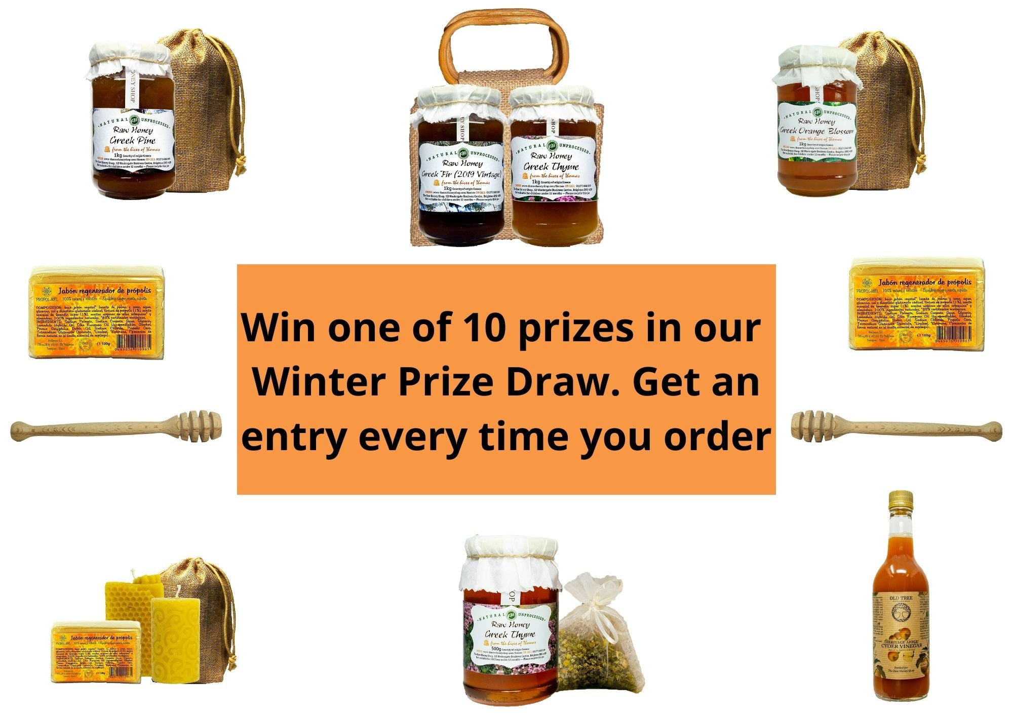 An image of the prizes in our winter prize draw