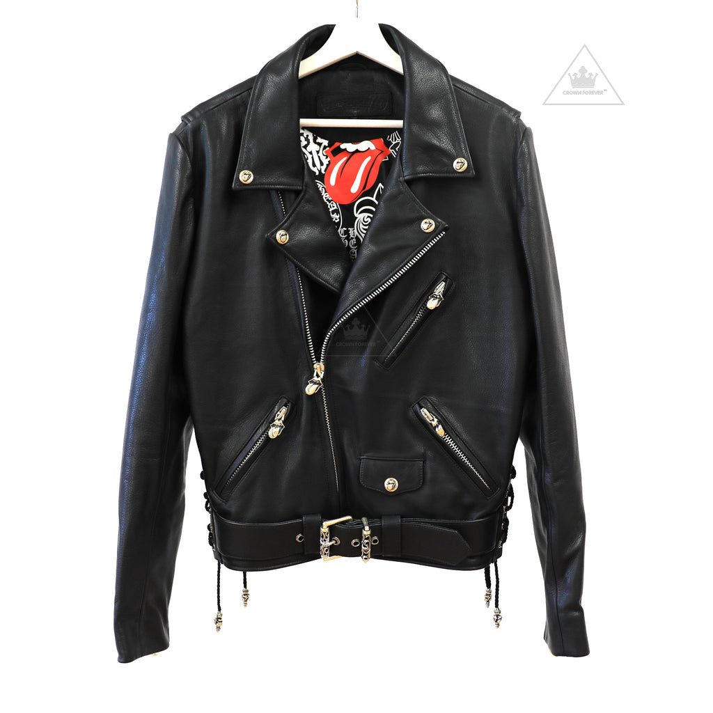 Chrome Hearts Rolling Stones Lip And Tongue Biker Jacket Crown Forever