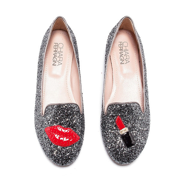 Chiara Ferragni Flirting Sequins Ballerina Flat Shoes Silver uk 4 eu 37