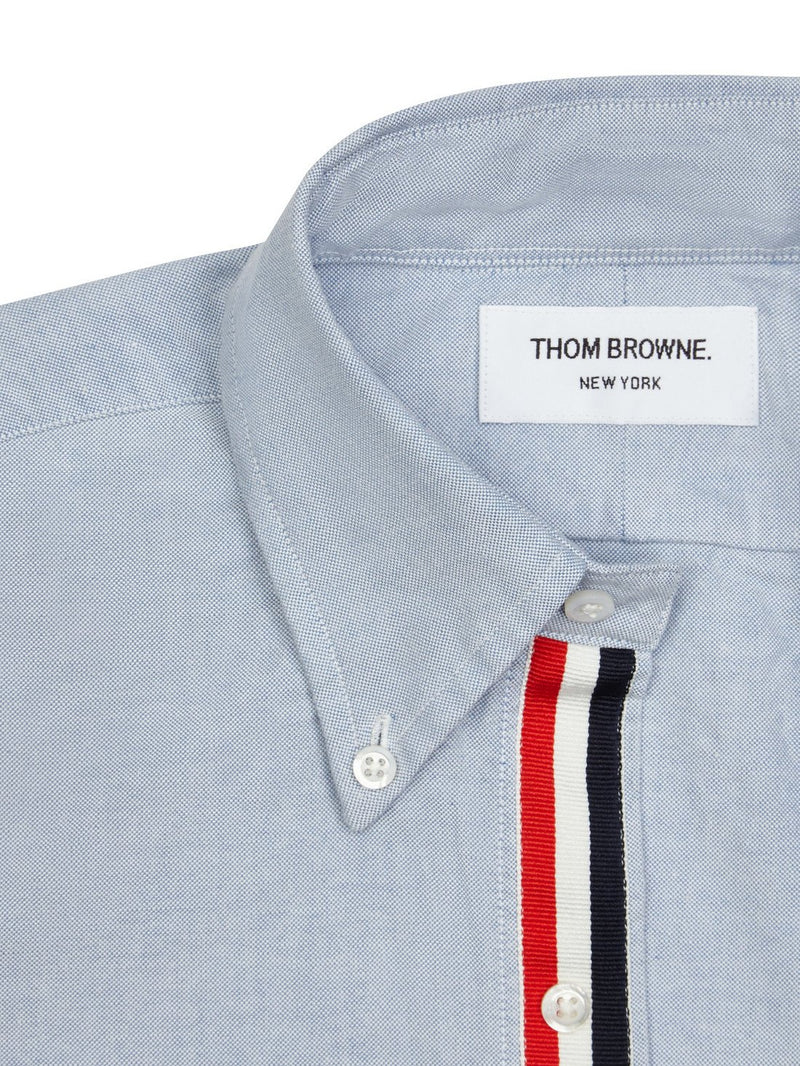 Thom Browne Long Sleeve Shirt With Grosgrain Placket In Blue Oxford Crown Forever