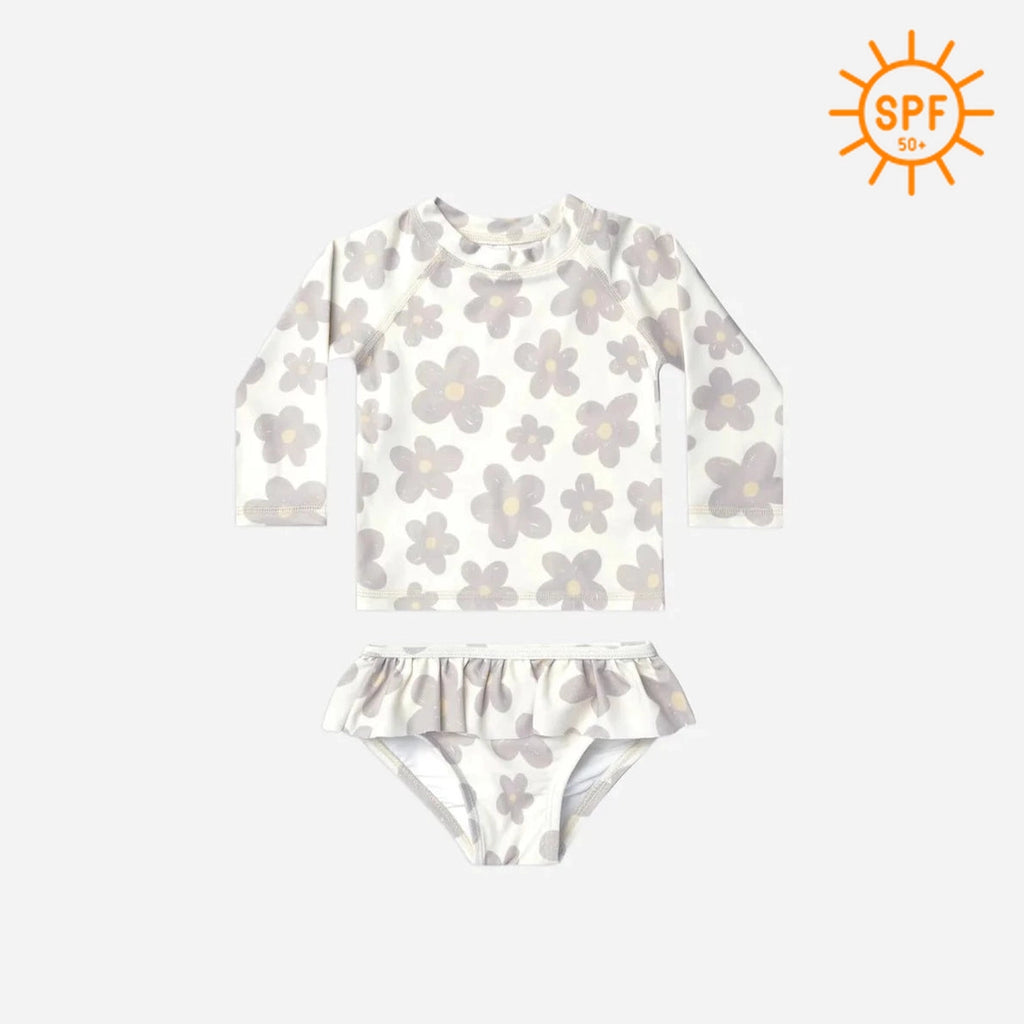 Rylee + Cru ruffle one-piece swimsuit UPF 50+ || giraffe spots