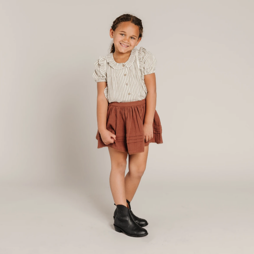 Pleated Skirt || Sand Check, 8-9Y at Rylee + Cru