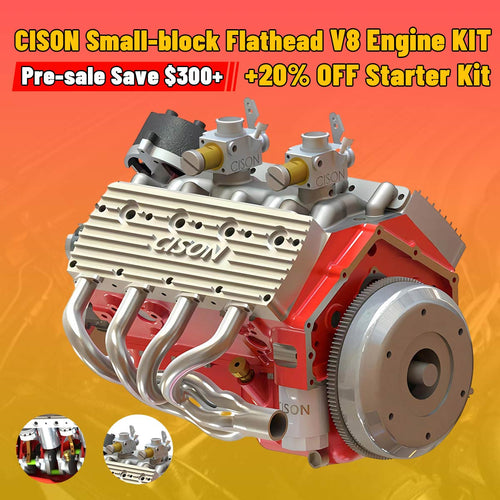 CISON Small-block 44CC 1/6 Scale Water-Cooled Flathead 4-Stroke V8 Gasoline Engine Internal Combustion Model 