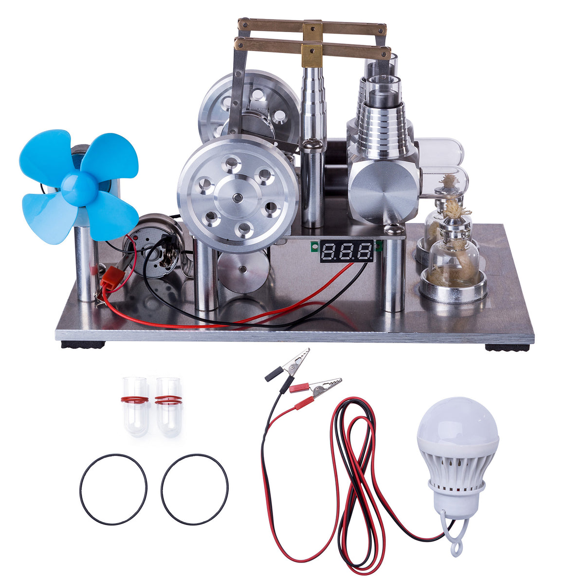 ENJOMOR 2 Cylinder Hot Air Stirling Engine Generator STEM Toy - EngineDIY