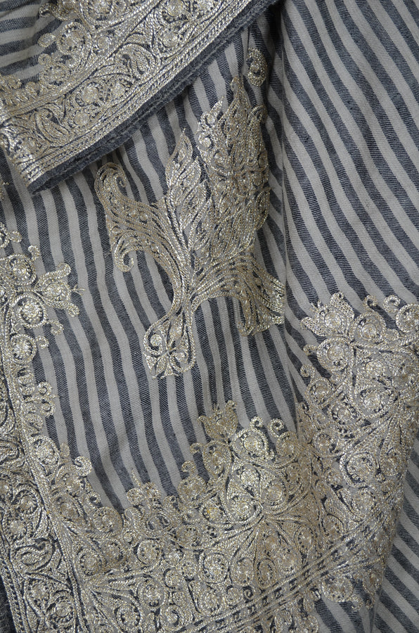 Black & White Striped Tilla Embroidery Pashmina Shawl – purekashmir.com