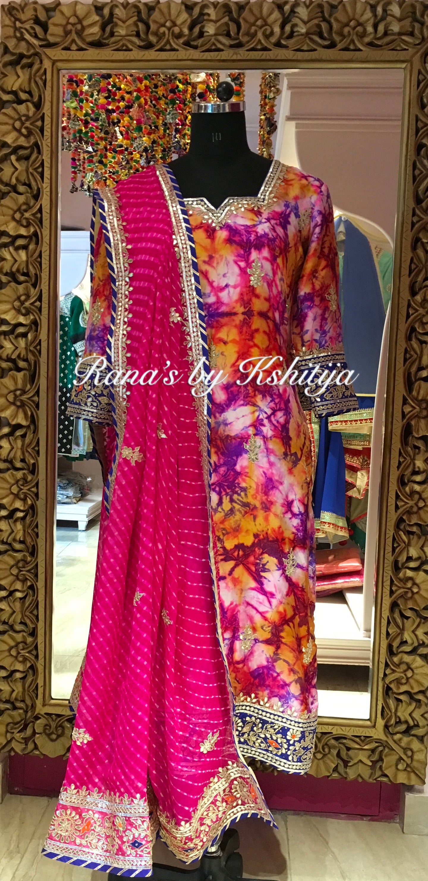 Designer Salwar Suit in Marble and Leheriya Dye | Rana's by Kshitija