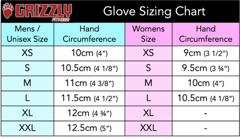 GF glove sizing chart