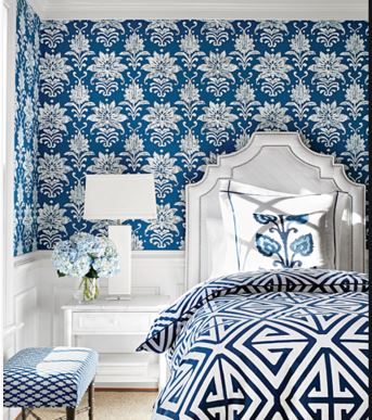 Blue and white wallpaper Gaudion Furniture 