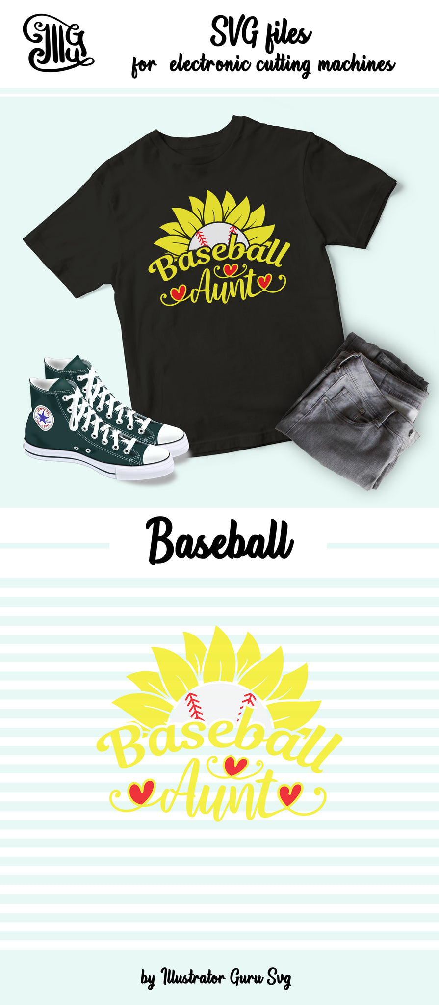 Baseball Aunt Svg With Sunflower for Baseball Caps and ...