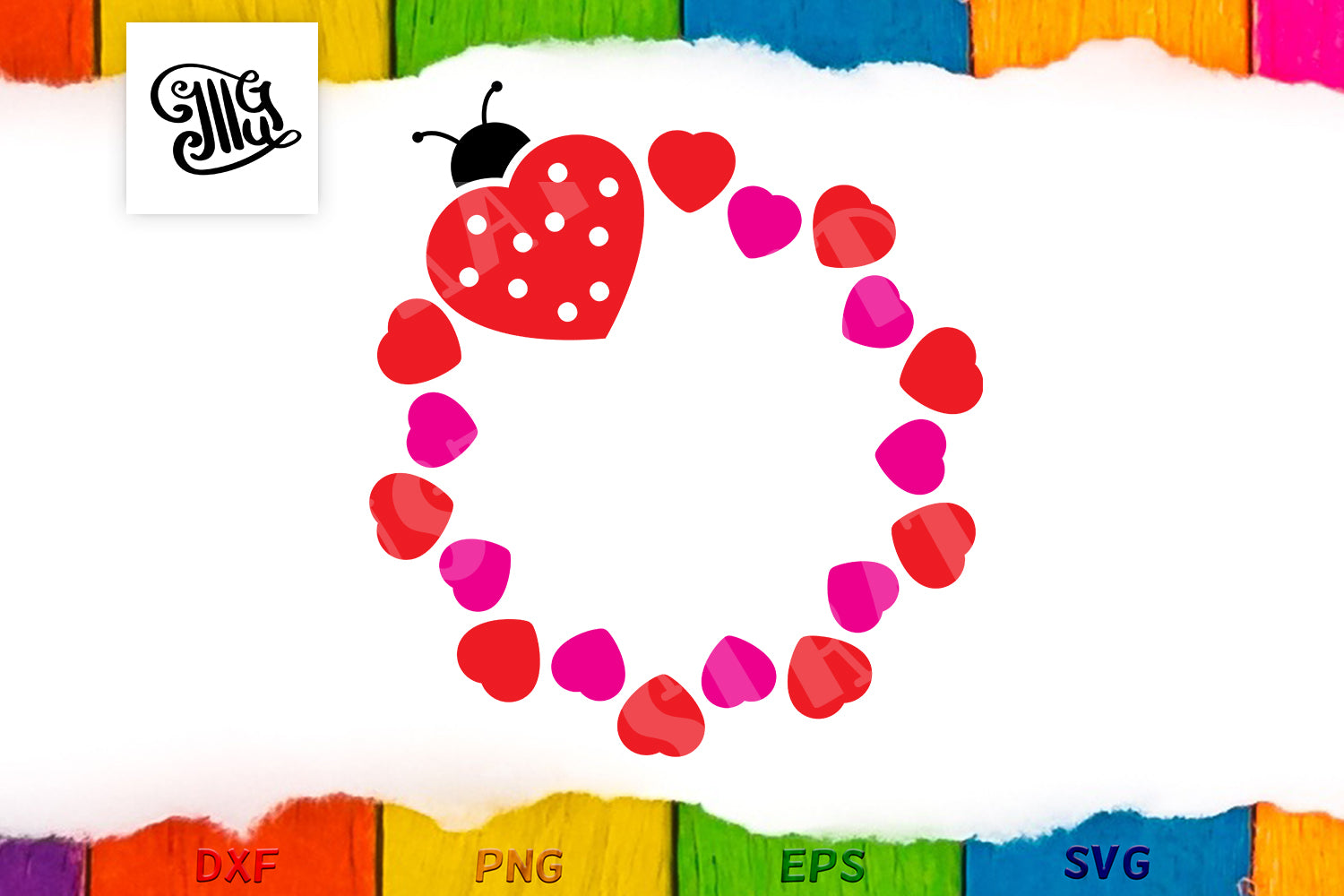 Download Valentine Heart Circle With Ladybug Monogram Frame Svg Illustrator Guru