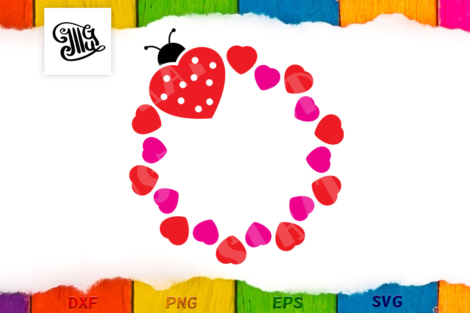 Download Valentine heart circle with ladybug monogram frame svg ...