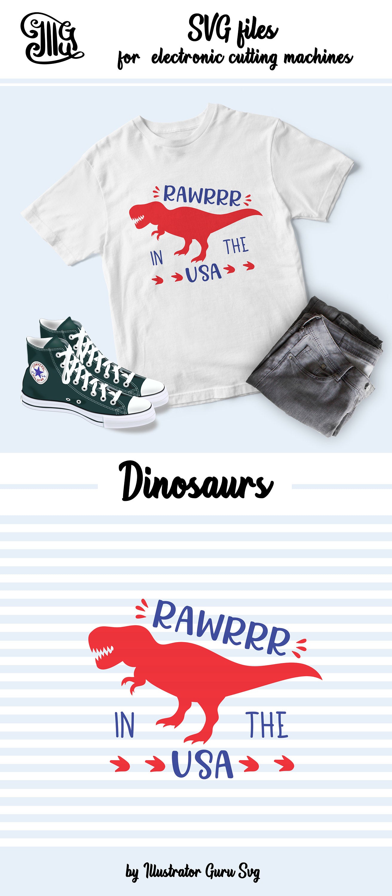 Rawrrr In The Usa Svg Dinosaur Svg 4th Of July Svg Boy Svg T Rex S Illustrator Guru