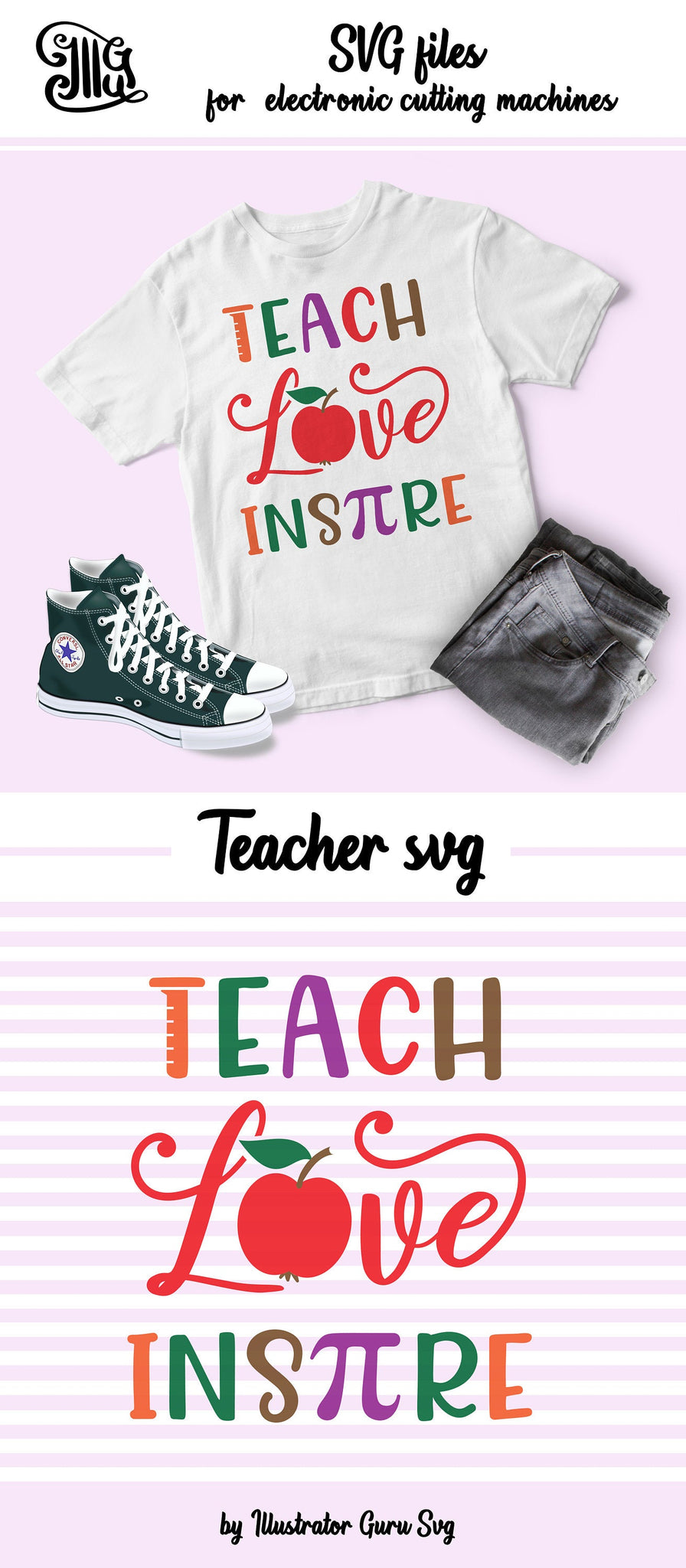 Download Teach love inspire SVG, teacher shirt svg, first day of school svg, te - Illustrator Guru