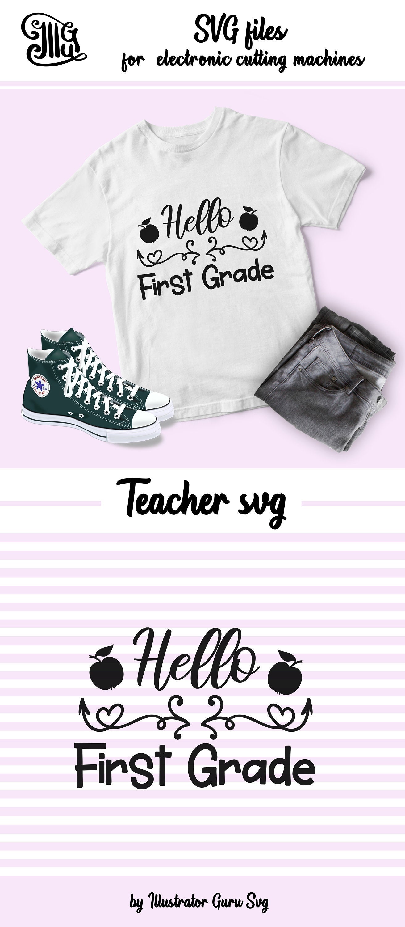 Download Hello First Grade Svg Teacher Shirt Svg First Day Of School Svg Tea Illustrator Guru