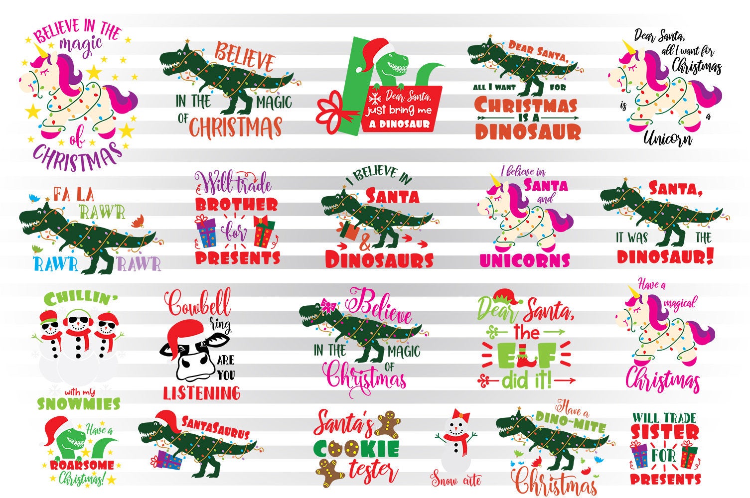 Cute Christmas Svg Bundle Christmas Dinosaur Clipart Cow With Santa Illustrator Guru