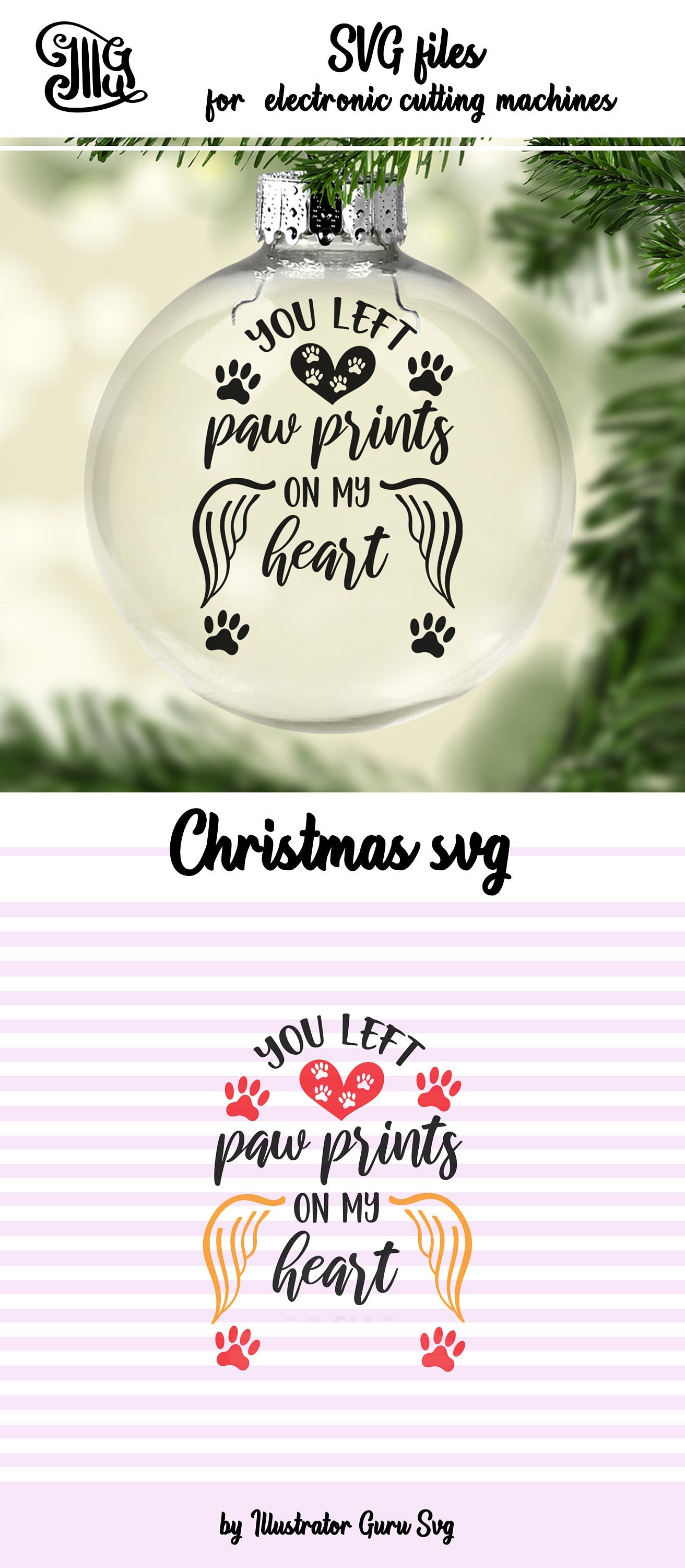 Download You Left Paw Prints On My Heart Svg Pet Memorial Svg Christmas Memor Illustrator Guru SVG, PNG, EPS, DXF File