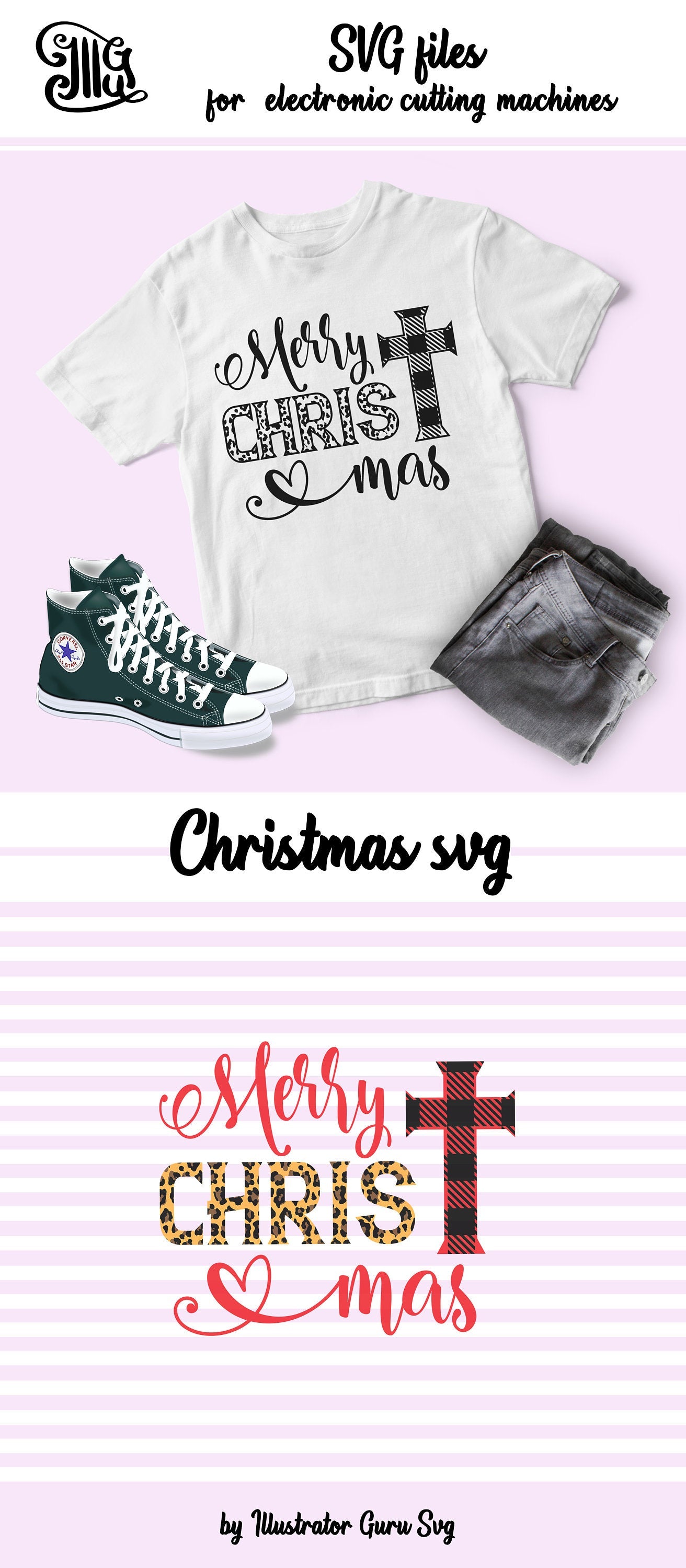 Download Merry Christmas with Cross Svg with Buffalo Plaid ...