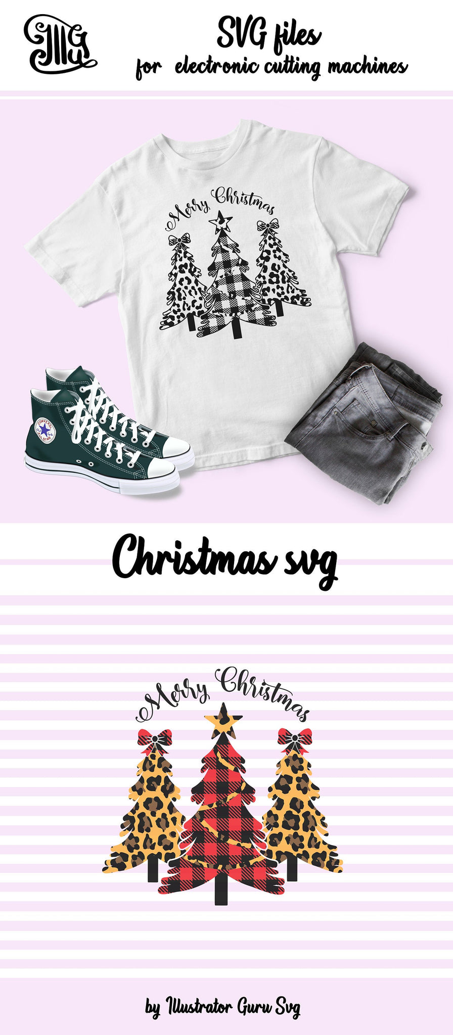 Download Merry Christmas Tree Svg With Leopard And Buffalo Plaid Print Christm Illustrator Guru