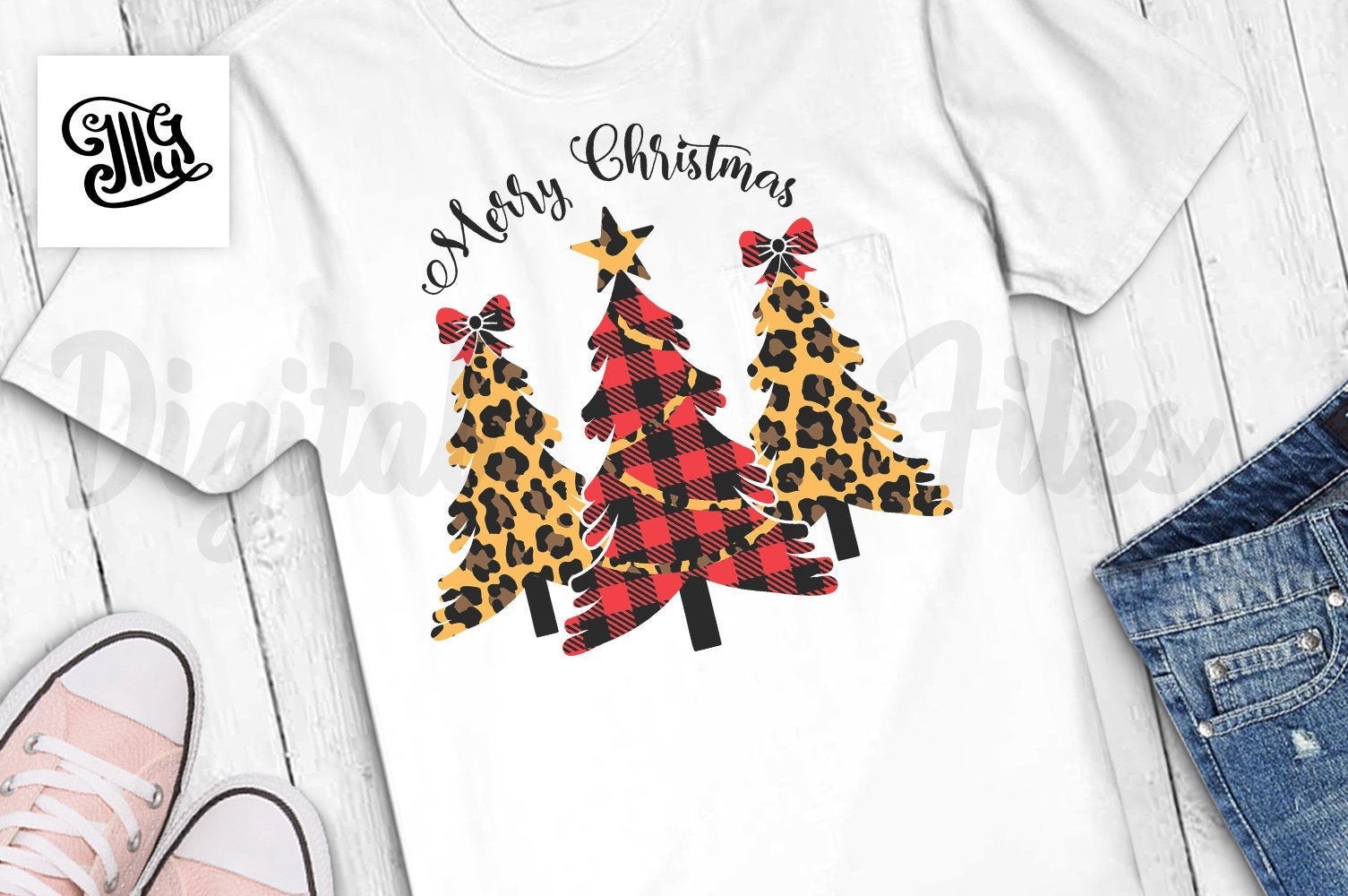 Download Merry Christmas Tree Svg With Leopard And Buffalo Plaid Print Christm Illustrator Guru