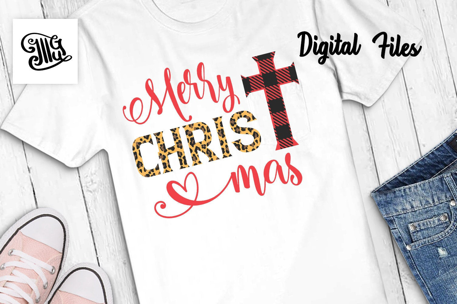 Download Merry Christmas With Cross Svg With Buffalo Plaid Leopard Print Illustrator Guru