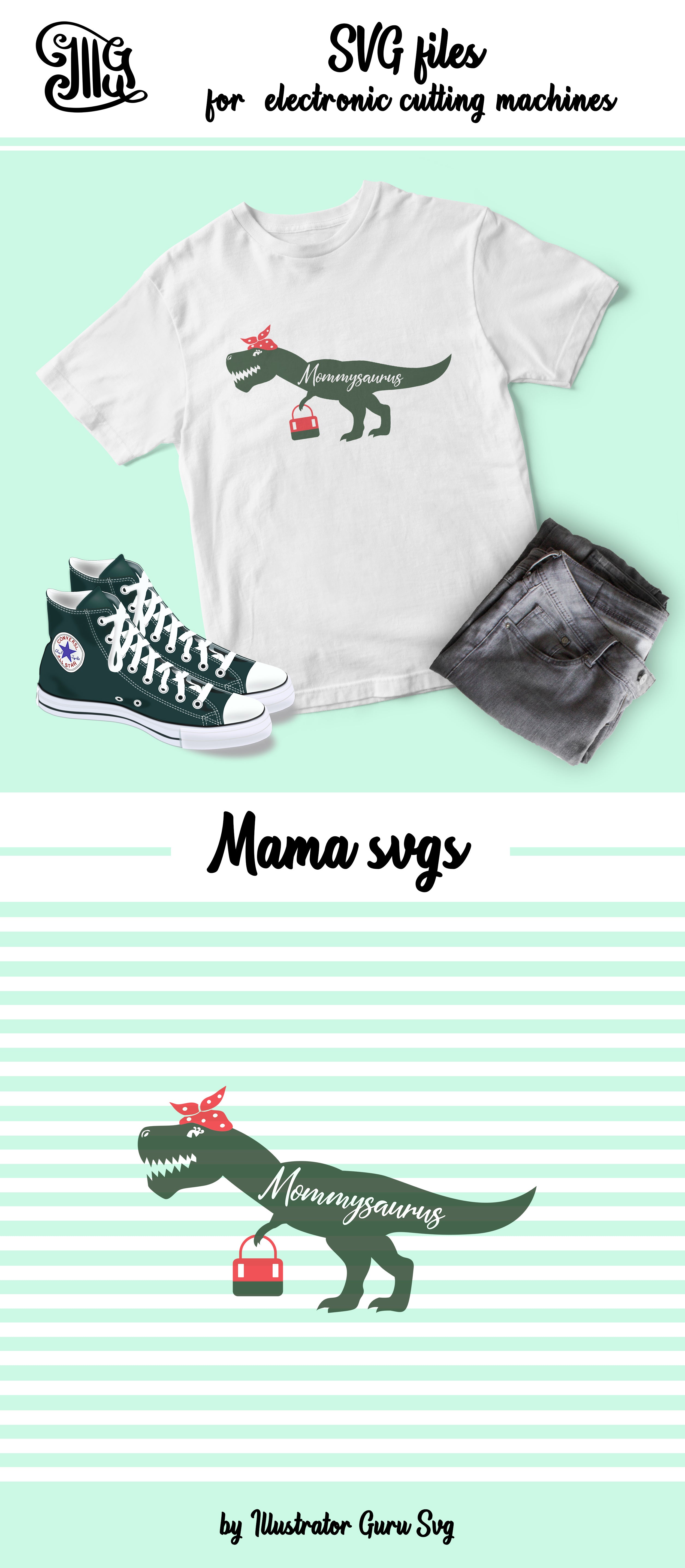 Mommysaurus Svg Funny Dinosaur Mama Svg Dinosaur Mom With Bandana Illustrator Guru