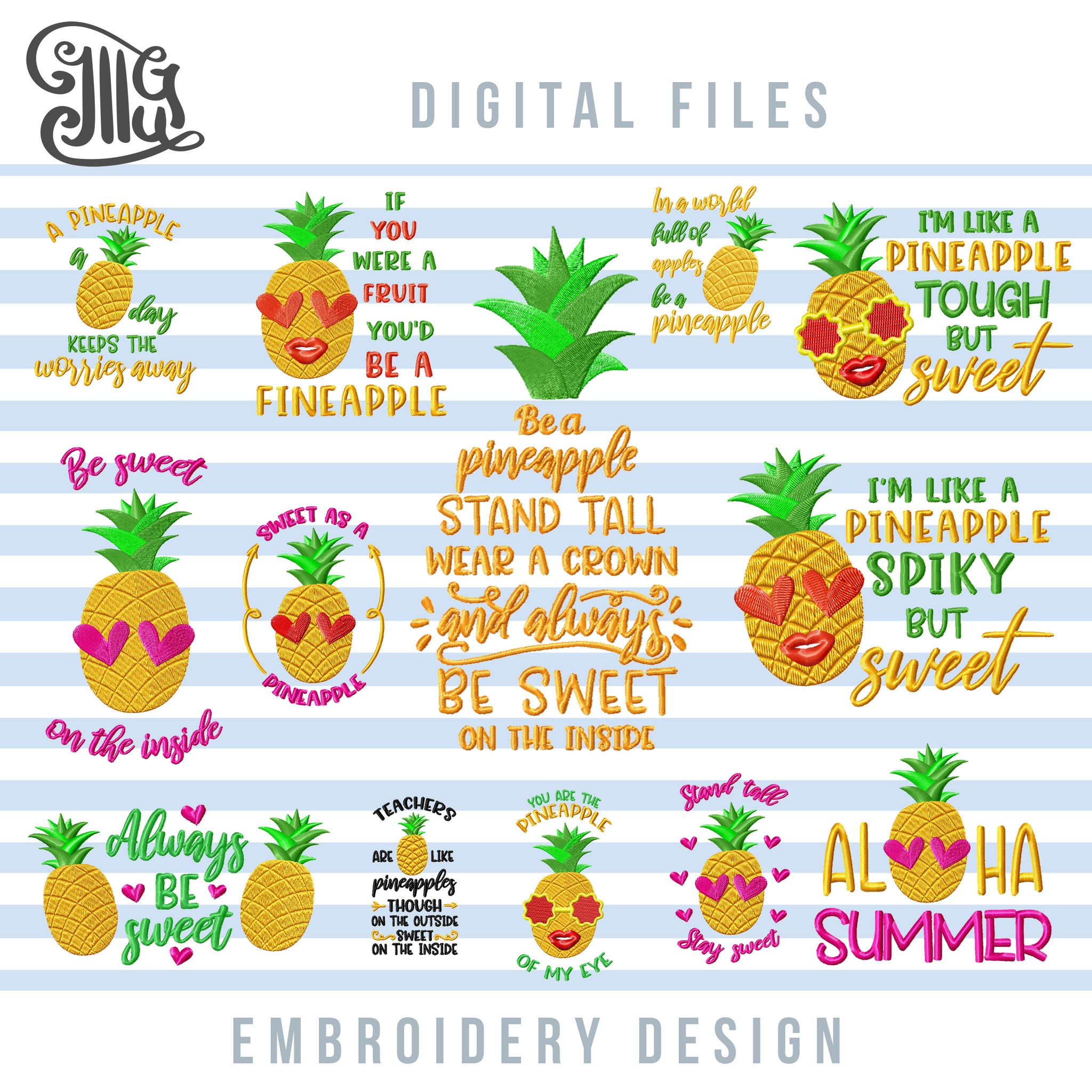 Download Gold Pineapple Embroidery Designs Bundle, Summer Sayings ...