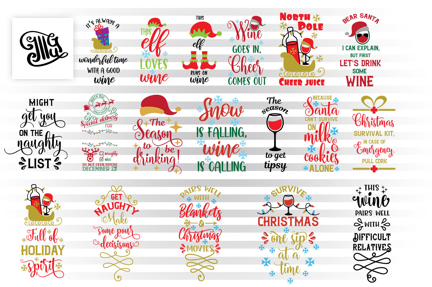 Download 18 Christmas wine bag svg bundle - Illustrator Guru