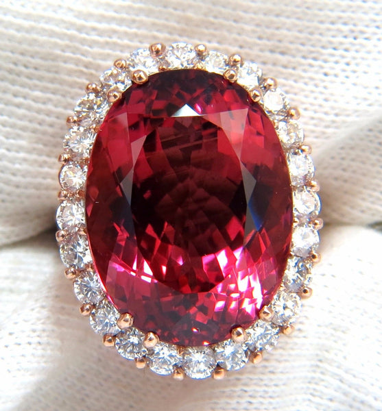 GIA Certified 24.13ct natural red tourmaline 3.00ct diamonds ring 18kt ...