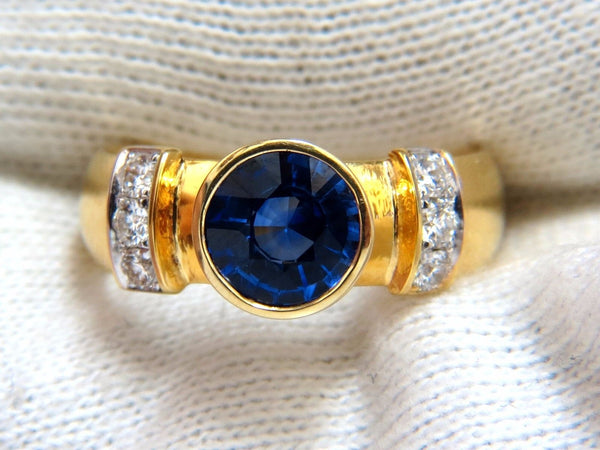 1.50ct natural vivid blue round sapphire diamonds ring 14kt Benchmark ...