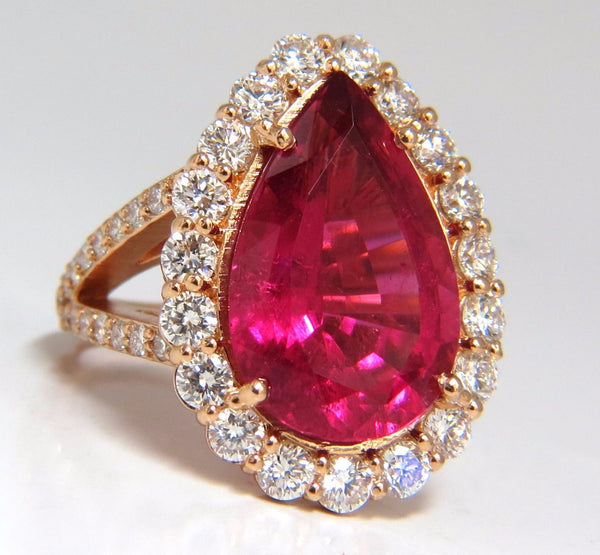 GIA Certified 14.15ct natural red tourmaline diamonds ring 18kt Rubell ...