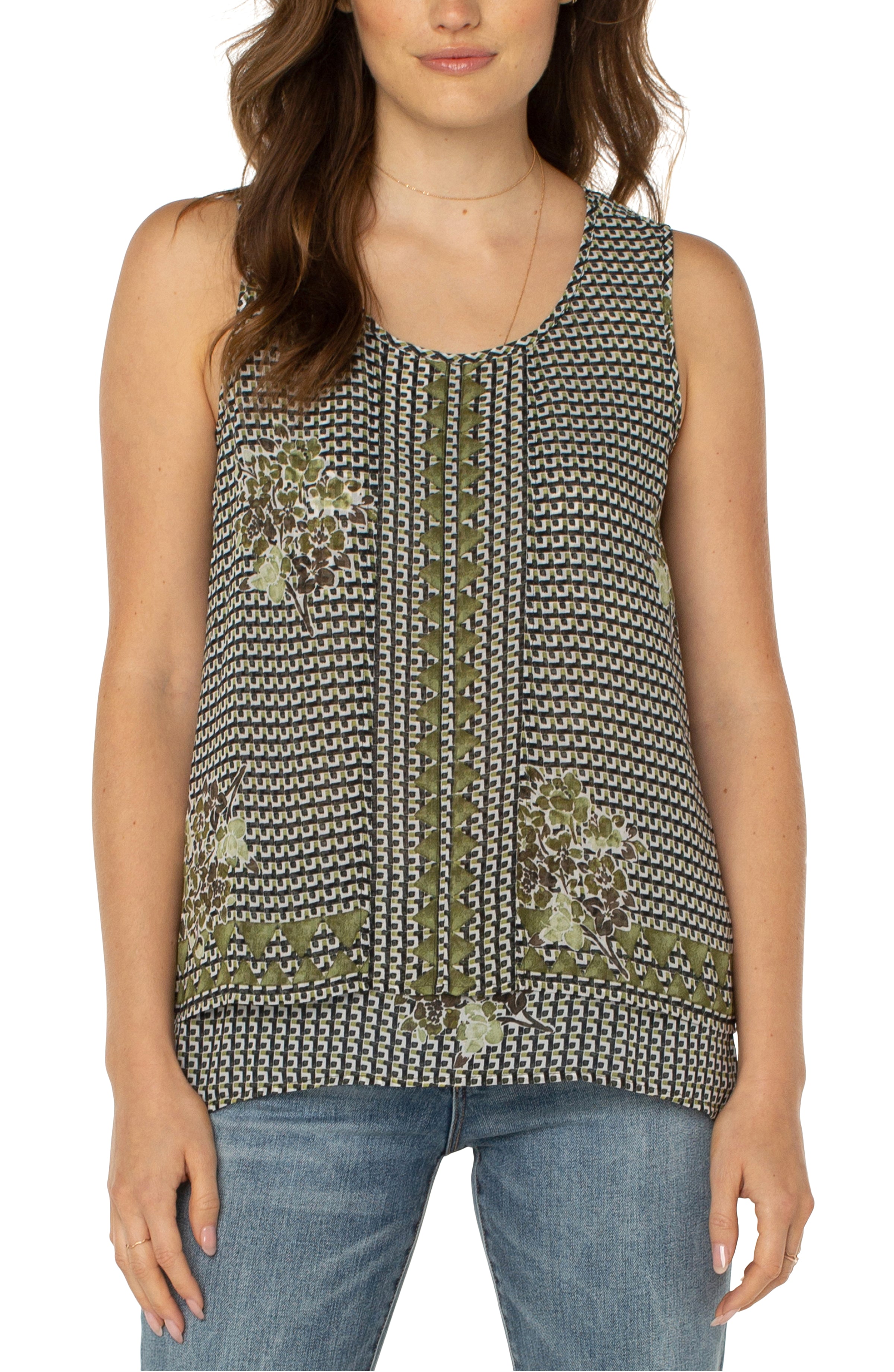 Double Layer Sleeveless Top - Geo Floral Mix